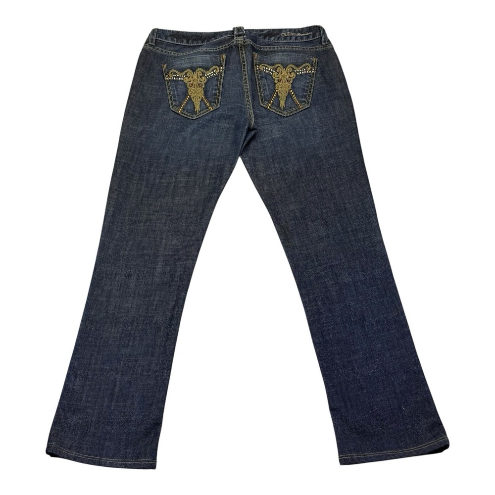 G By Guess Premium Bootcut Jeans Women's 31 Embellished Angle Wing Pockets Dark